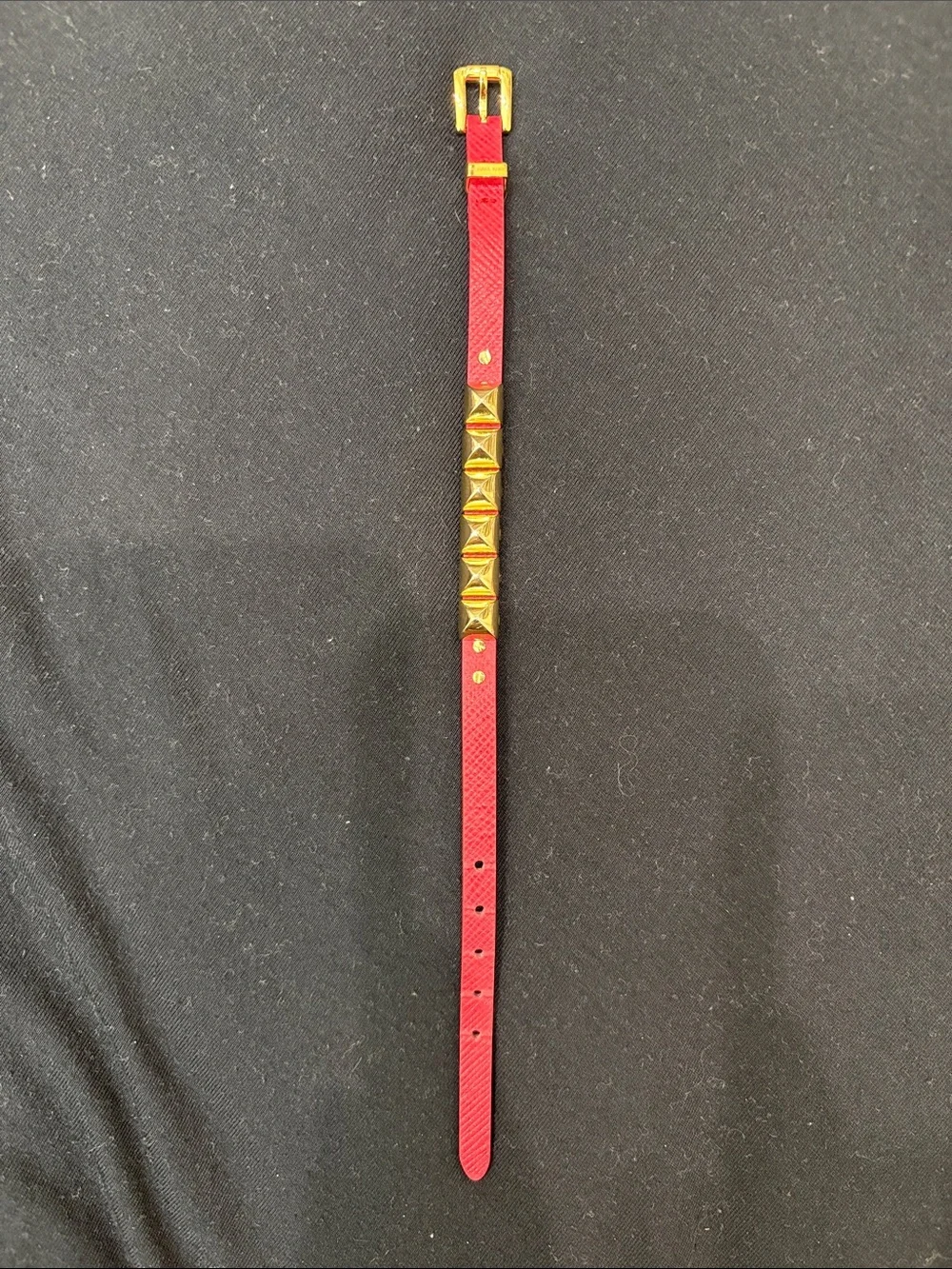 Michael Kors Red Leather Stud Belt with Gold Pyramid Accents